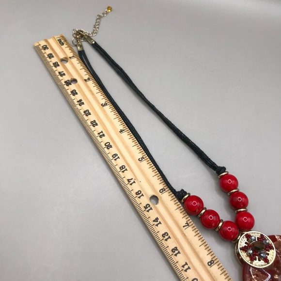 Red Glass Pendant & Acrylic Bead Necklace - Picture 6 of 8